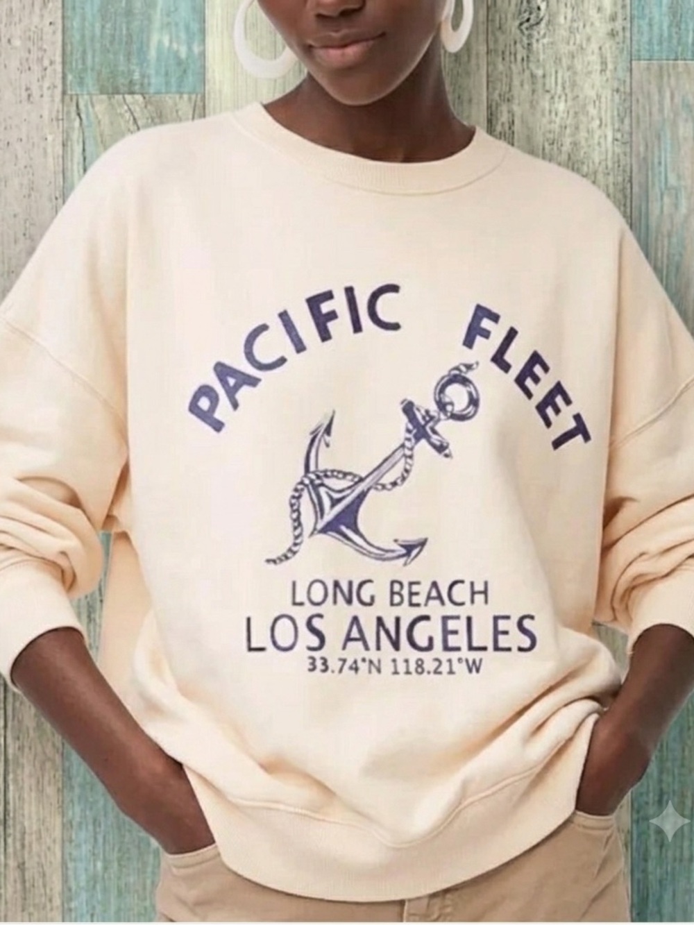 J. Crew Cream Crewneck Sweatshirt with Navy Anchor Graphic. Nautical ⚓️ Coastal